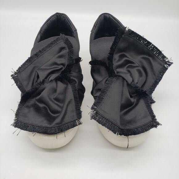 J/Slides Women's Nyc Annabelle Bow Fringe Platform Sneakers Shoes Black SZ 6 - Picture 2 of 8